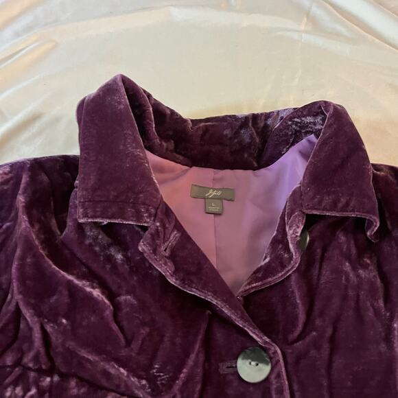 J Jill Purple Velvet Floral Embroidered Button Down Blazer Jacket Sz L - Picture 2 of 9